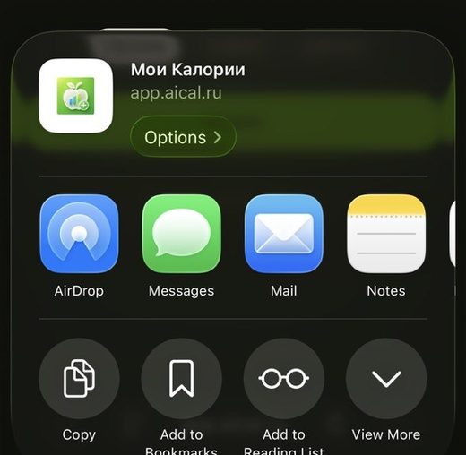 Шаг 1 — открыть app.aical.ru в Safari и нажать «Поделиться»